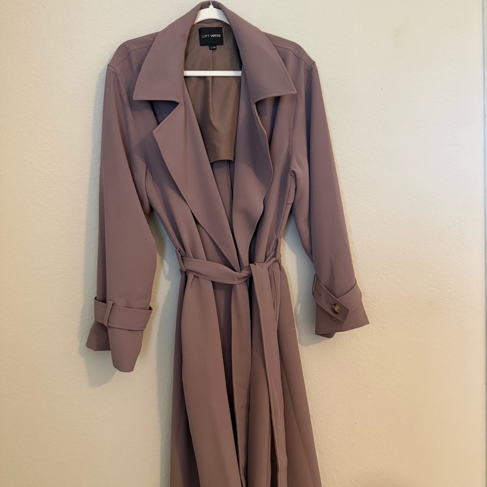 LOFT Versa Crepe Drape Oversized Trench Coat Taupe Size 14